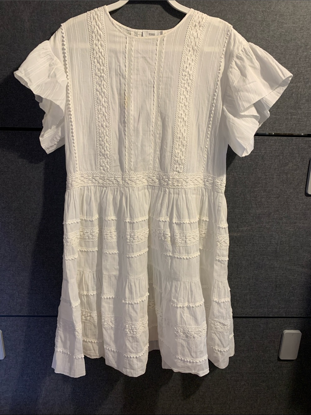 Closed White Cotton Lace-Trim Tiered Dress